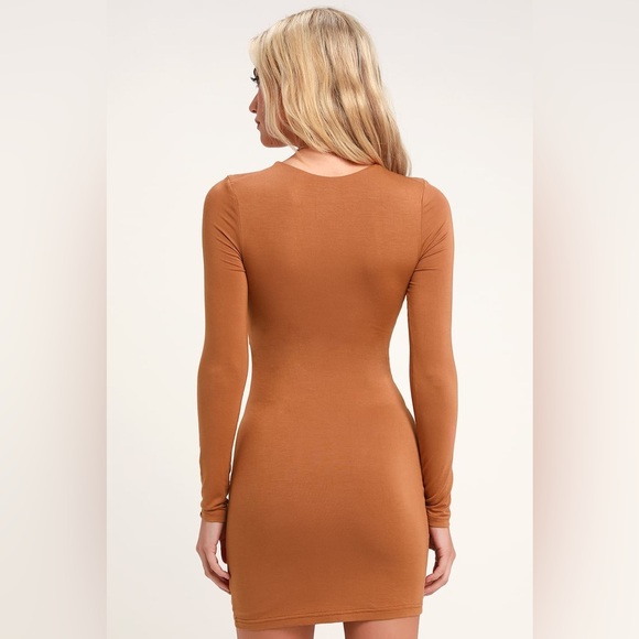 Ezra Camel Brown Cutout Bodycon Dress - Picture 3 of 5